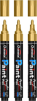 Overseas 3 Pack Gold Acrylic Paint Pens Paint Markers Medium Tip | Waterproof by Overseas
