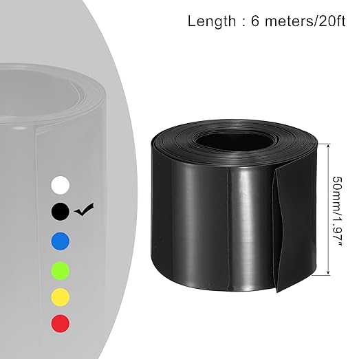 MECCANIXITY Battery Wrap PVC Heat Shrink Tubing 32mm Dia 50mm Flat 20 Feet(6meters) Black Good Insulation for Battery Pack