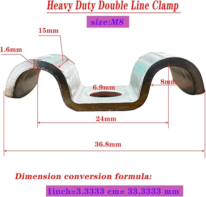 6pcs 8mm(1/3 inch) Double Line Clamp Heavy Duty 1 Hole Conduit Strap 304 Stainless Steel M-Type Pipe Strap For Wire Pipe Cord Installation