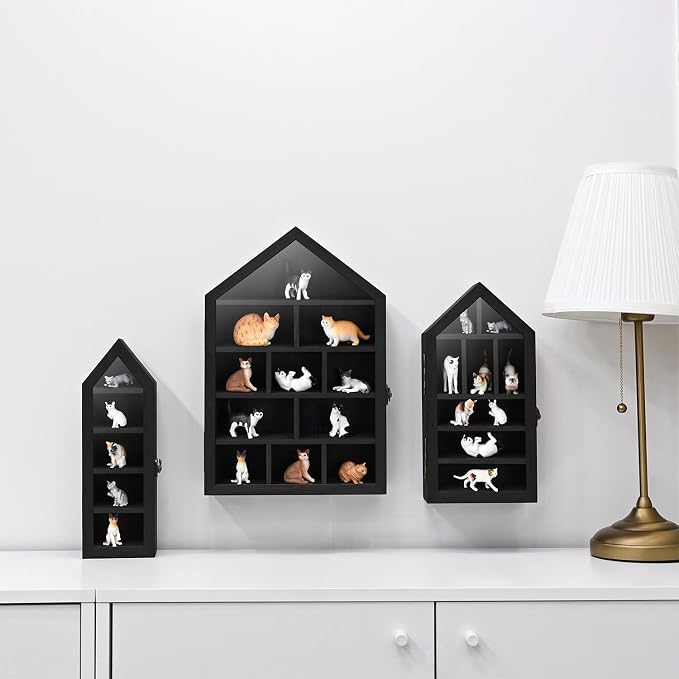Ikee Design 3 Pcs Set Wall-Mounted House-Shaped Wooden Shadow Cubby Box Display - Image 6