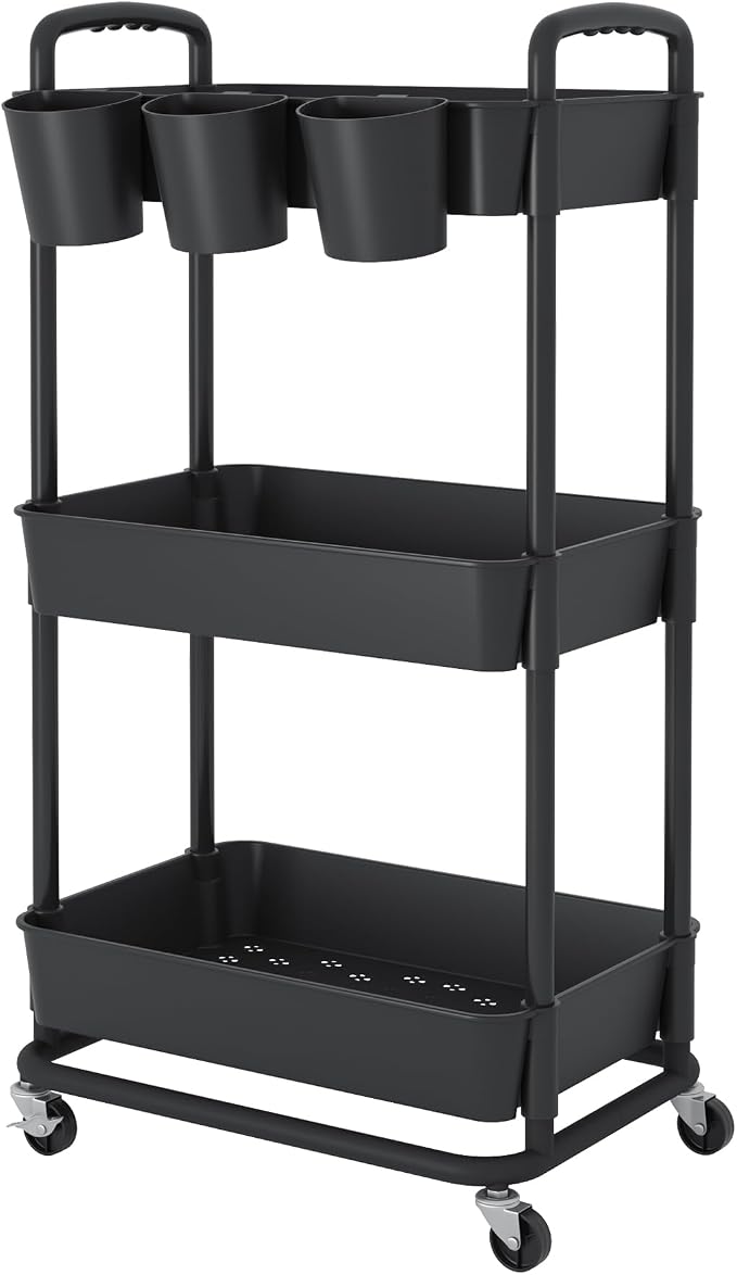 JIUYOTREE 3-Tier Plastic Rolling Storage Cart Utility Cart by JIUYOTREE