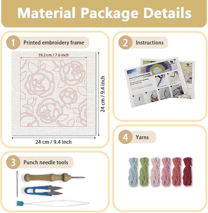 Doodlream Rose Flower DIY Punch Needle Embroidery Kit - Image 2