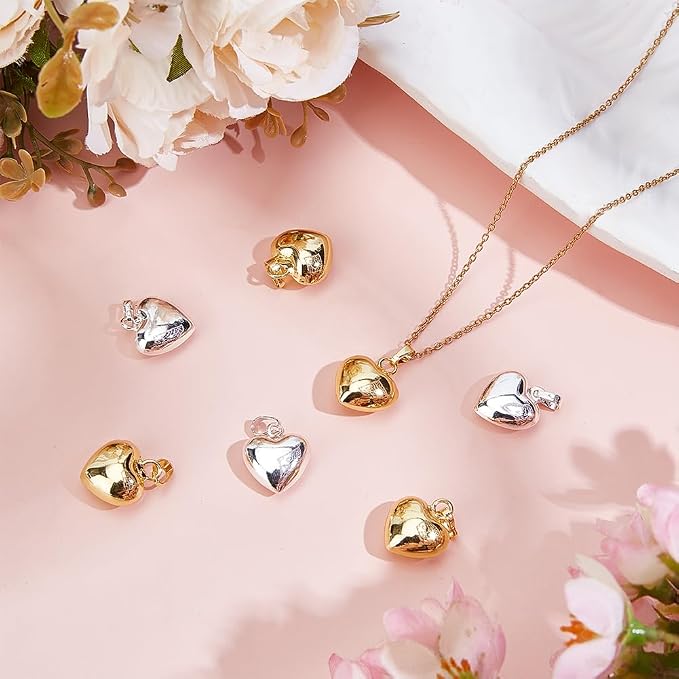 Beebeecraft 10Pcs 2 Colors Heart Charms 18K Gold Plated & 925 Sterling Silver - Image 3