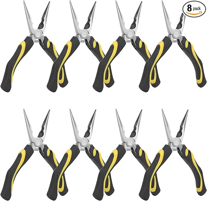 8 Packs 6 Inch Long Needle Nose Pliers with Wire Cutter, Small Needle Nose Pliers Bulk for Electricians, Grips Small Parts, Bend Wire, Electronics Repair, Jewelry Making Tools, etc, by GENHAKON