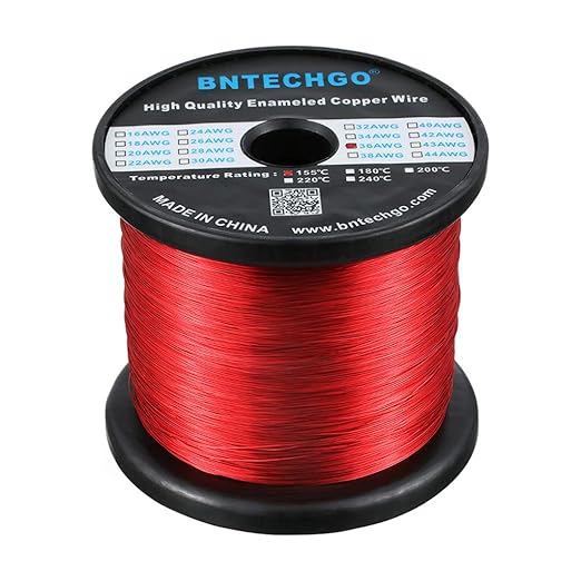 BNTECHGO 36 AWG Magnet Wire - Enameled Copper Wire - Enameled Magnet Winding Wire - 3.0 lb - 0.0049" Diameter 1 Spool Coil Red Temperature Rating 155℃ Widely Used for Transformers Inductors