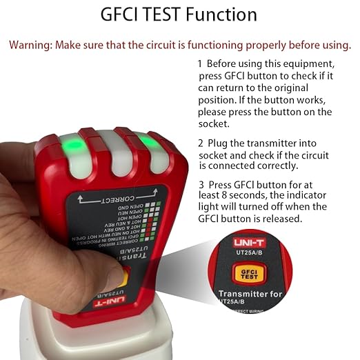 UNI-T UT25A Digital AC Circuit Breaker Finder and Tracker Kit with Electrical Integrated GFCI Outlet Socket Tester, Working on AC 90-120V, Adjustable Sensitivity Buzzer Indication, Flashing LEDs