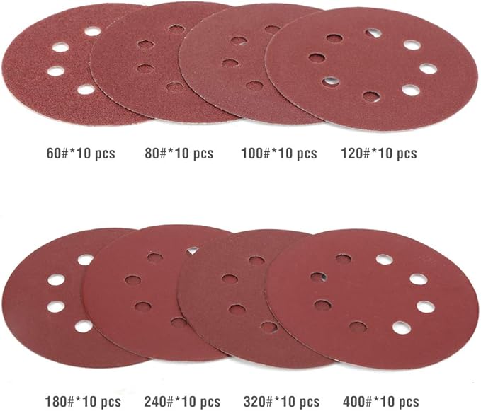 WORKPRO 80-Piece Sanding Disc Set，5-Inch 8-Hole Hook and Loop Sanding Discs, 60, 80, 100, 120, 180, 240, 320, 400 Grits Sandpaper for Random Orbital Sander(Not for Oscillating Tools or Mouse Sander)