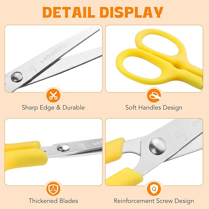 60Pack 5" Small School Student Blunt Craft Kids Scissors, Sharp Stainless Steel Blades Safety Comfort Grip Scissors for Kids Children Cutting Paper, 5Inch