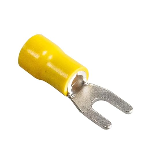 100pcs Insulated Fork Spade Wire Connectors, U Type Electrical Crimp Terminals Kit for 12-10 AWG Cable by MILAPEAK (Yellow)