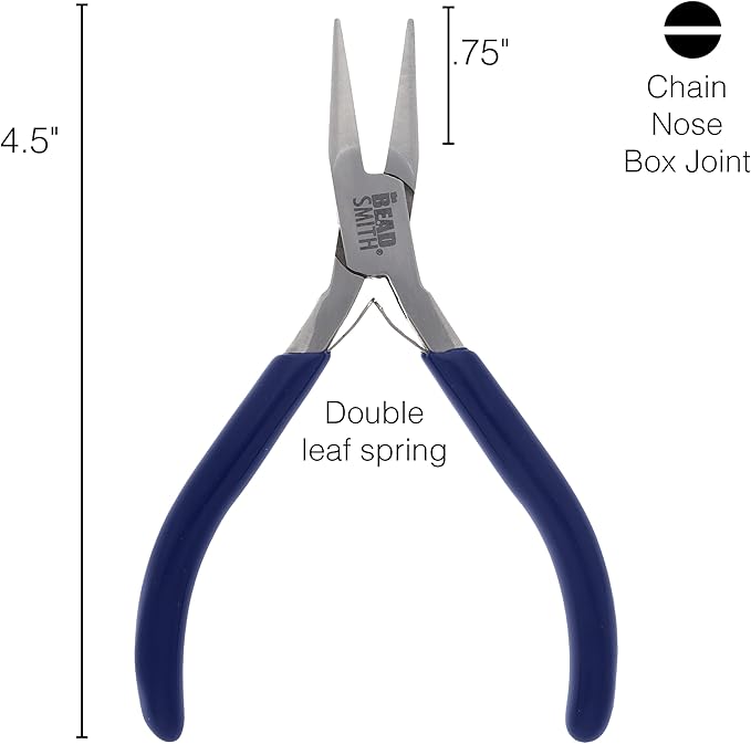 The Beadsmith Chain-Nose Pliers 4-1/2" Long with Fine Tips and Navy Blue Handles, Jewelry Making and Repair Tool