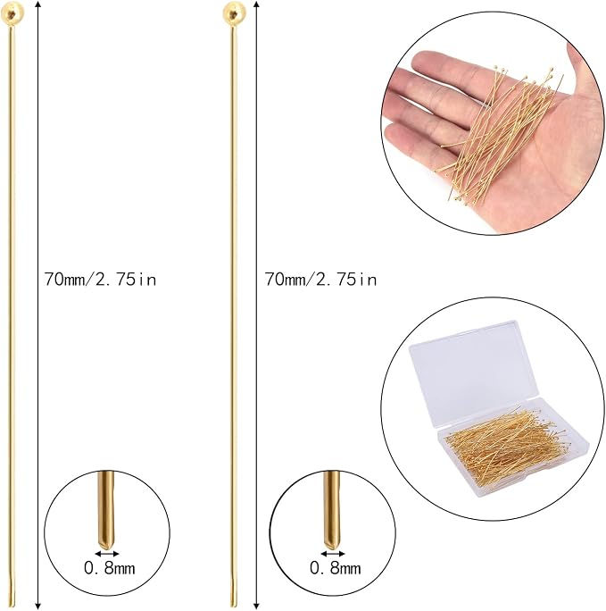 200 Pcs 70mm/2.76 Inch 21 Gauge Ball Pins - Image 2