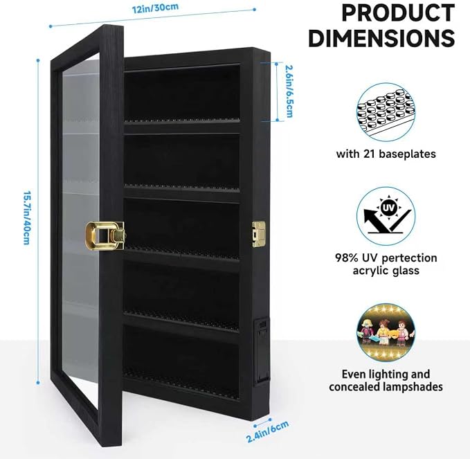 Minifigure Display Case – Black 16″ × 11″ × 2″ Showcase Cabinet - Image 5
