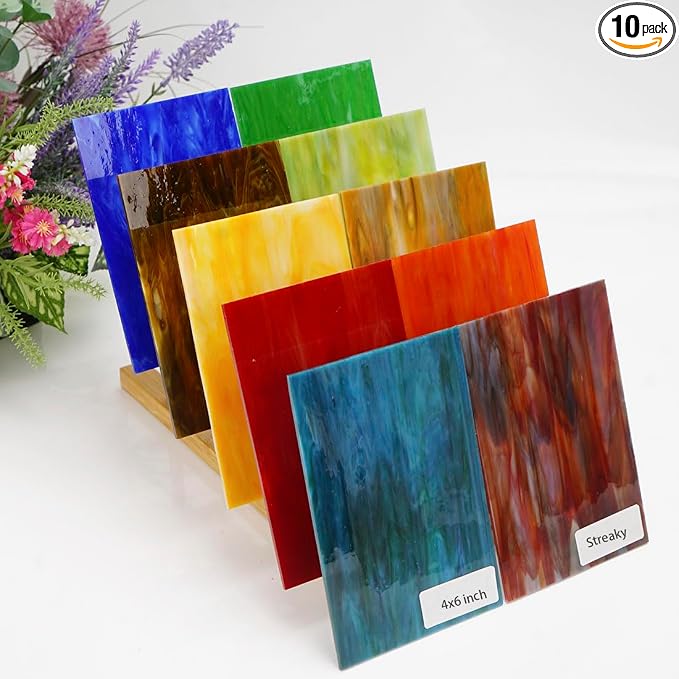 Lanyani 10 Sheets Variety Streaky Glass Packs 4 x 6 inch Cathedrals Stained by LanyaniArtGlassMosaics