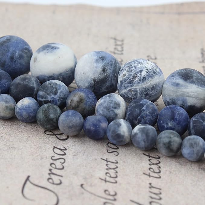 60pcs Natural Matte Blue Sodalite Gemstone Beads，6mm Frosted Round Loose Stone - Image 5