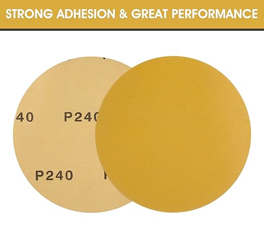 S SATC Premium Gold Sandpaper 6 Inch 100 PCS Sanding Discs 240 Grit Self Adhesive Stickyback Sandpaper Roll Aluminum Oxide PSA Sandpaper Discs for Wood, Metal, and Car Paint