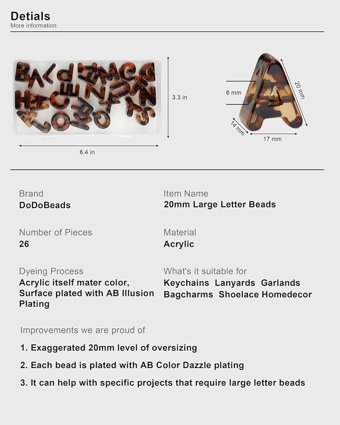 26 Pcs Chunky Amber Letter Beads, 20mm Jumbo 3D Acrylic Letter Beads, Big - Image 4
