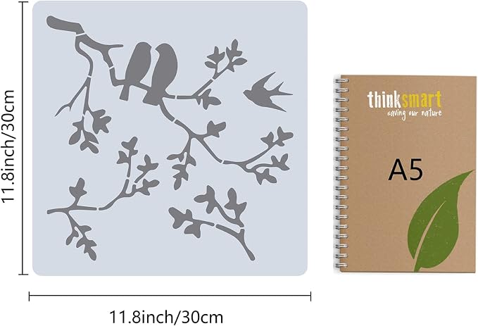 GORGECRAFT 12"X12"Birds on Branches Stencil Leaf Silhouette Templates Reusable - Image 2