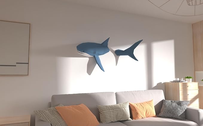 Shark on Wall Paper Sculpture, Left Side, Pre-cut DIY Papercraft Kit, Handmade - Image 8
