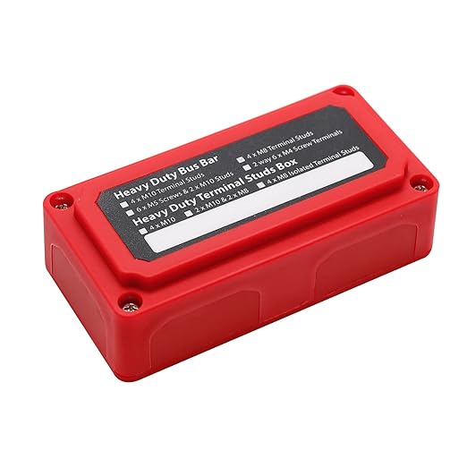 300A Bus Bar Box 12V 24V 48V DC Terminal Studs 4XM8(5/16") Heavy Duty Bus Bar Power Distribution Block for RV Car Truck Battery Marine Automotive, Red