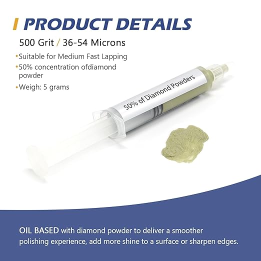 SCOTTCHEN Diamond Polishing Paste,500 Grit 36-54 Microns Lapping Compound with 50% Concentration of Diamond Powders for Jewelry, Metal, Ring, Glass, Coin,etc.-5 Gram