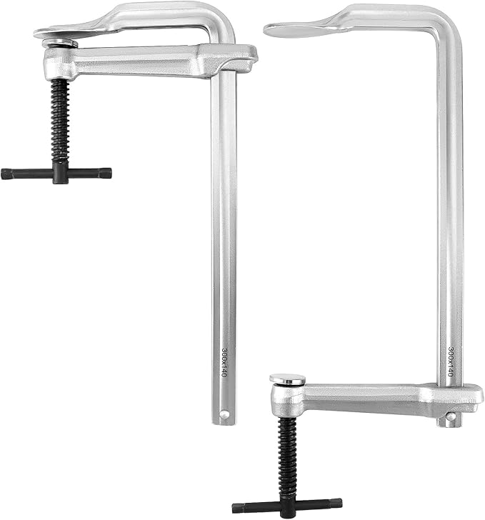 QWORK 12" Heavy Duty F Clamp, 2 Pack Drop-forged Bar Clamp, 5-1/2 Inch Throat Depth, Professional Forging Jaws, Rail, Spindle and Handle
