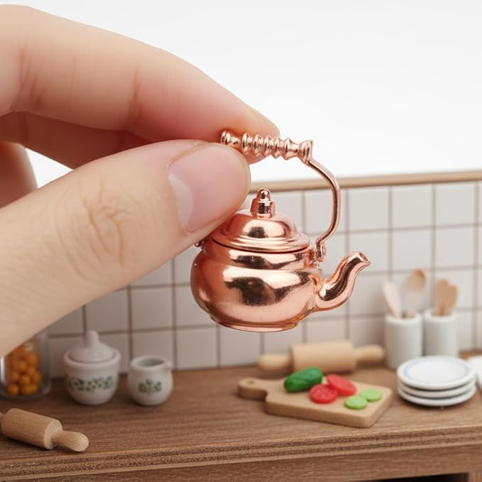 Dollhouse Miniature Vivid Teapot Tea Kettle 1:12 Scale Kitchen Copper Model - Image 4