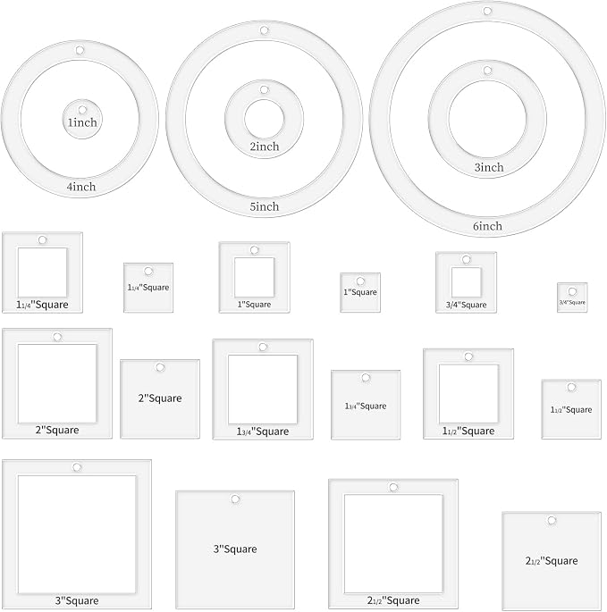 22pcs Circle Square Quilting Templates Acrylic Templates | Domestic Transparent by Unknown