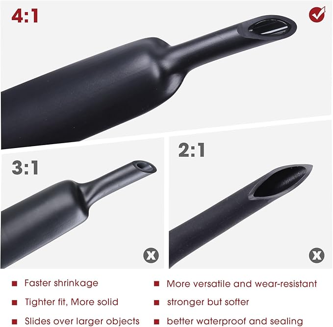 Heat Shrink Tubing 4:1 Dual Wall Adhesive Liner Wires Cable Wraps Connection Protection (Black, 5/8"-18ft)