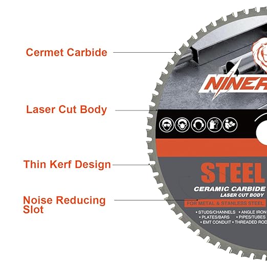 14 Inch 66-Teeth Metal Chop Saw Blade, Industrial Grade, Cermet Tipped Carbide, Dry Cut Ferrous Metal for Chop Saw, Table Saw