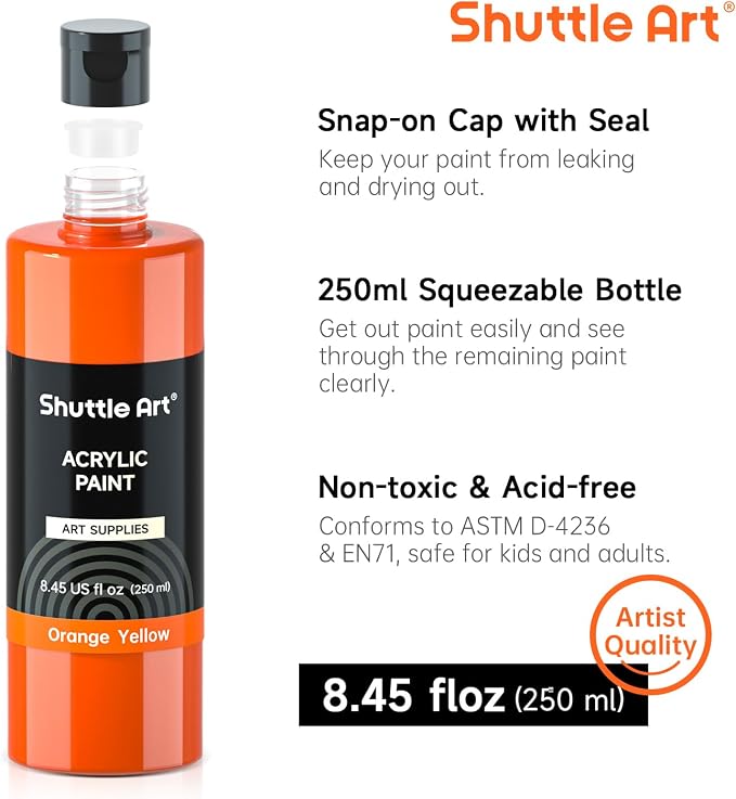Shuttle Art Acrylic Paint, 24 Colors Acrylic Paint Bottle Set, 250ml/8.45oz Each - Image 4