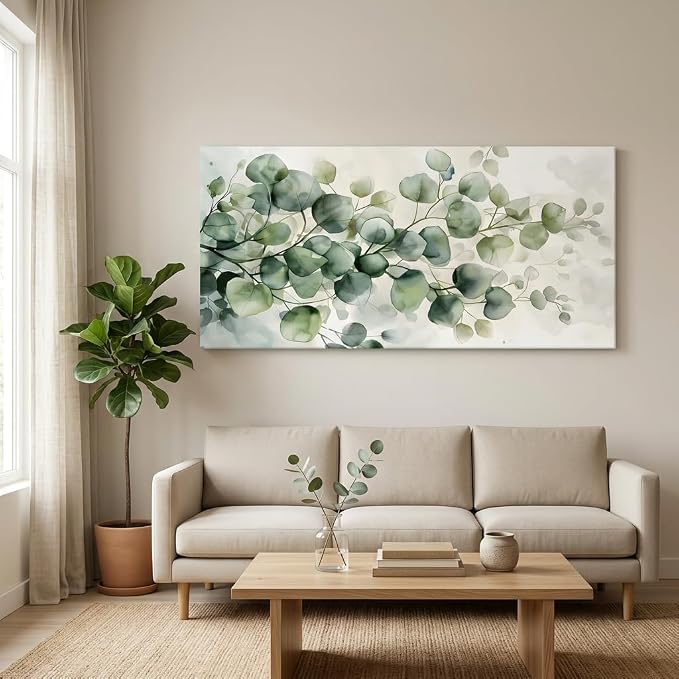 ZESTRILIA Soft Green Eucalyptus Leaves Canvas Wall Art, Calming Watercolor - Image 2