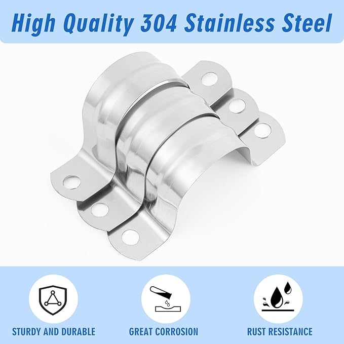 100 Pcs 1 Inch Pipe Strap Stainless Steel Conduit Clamp Reinforced Rigid 2 Hole U Bracket for Pipe Fixing on Various Surfaces