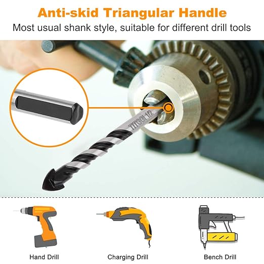6PCS Masonry Drill Bit Set & Concrete Drill Bit Set 1/4"-1/2" Industrial Strength Carbide Drill Bit Tip for Glass/Brick/Plastic/Cement/Wood/Tile/Etc, by TITGGI