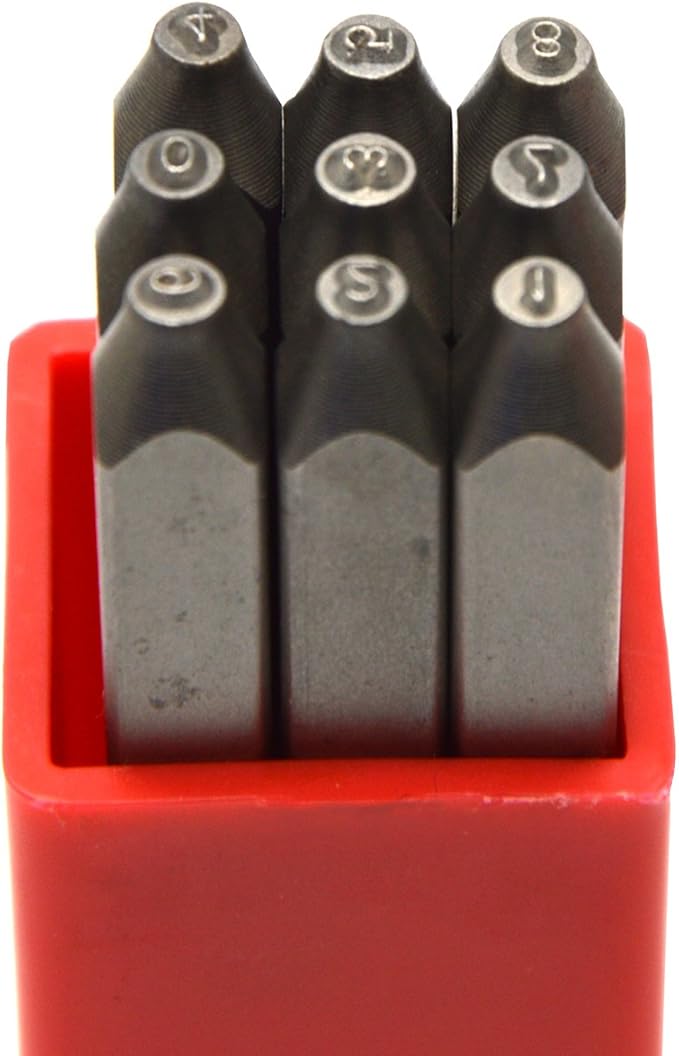 9pcs Heavy Duty Steel Stamp Uppercase Number 3/64 1mm Hand Stamping Character Mark Code Alphabet Punch Kit for Bracelet Ring Jewelry Sheet Metal Plate Making Mold Die