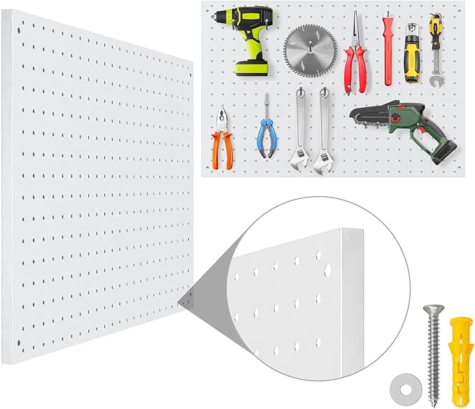 Peg Board, 3 Pack Metal Pegboard Panels White Pegboards Wall Organizer with Frame Large Heavy Duty Peg Board with Hooks for Walls Home, Garage Tool Storage, Office, Craft Room, Kitchen 24”×16”