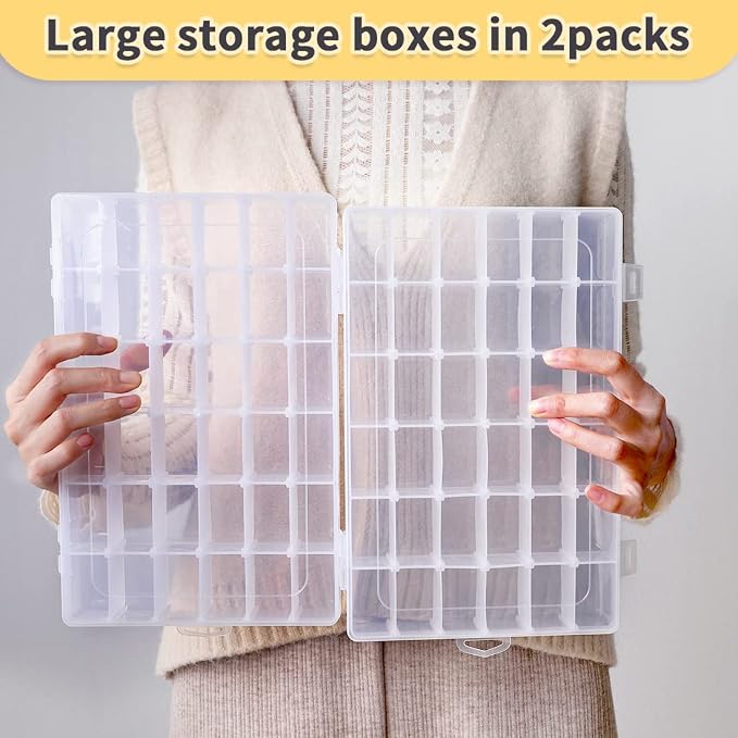 IOOLEEM 2 Pack 36 Grids Plastic Bead Organizer Box, Adjustable Dividers - Image 3