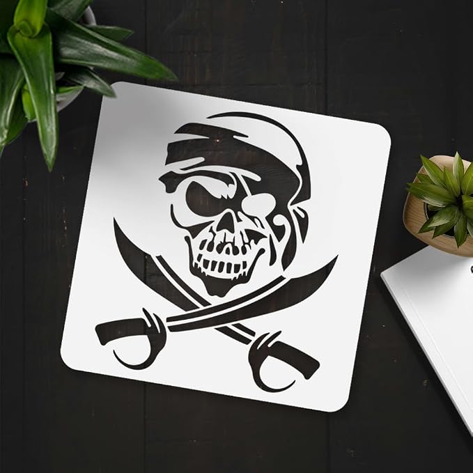 Pirate Skull Stencil Template 11.8 x 11.8 Inch Plastic Reusable Skull Horror - Image 4