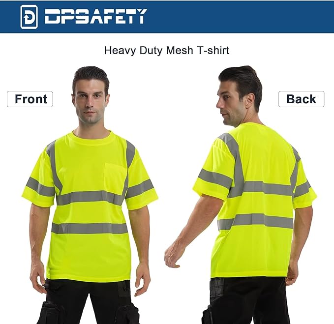 High Visibility Class 3 T Shirts，Hi Vis Safety Shirts with Reflective Strips and Pocket, Short Sleeve Quick Dry Mesh Construction Work Shirt for Men/Women Lime,3XL