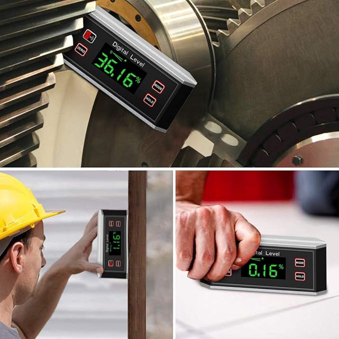 Angle Gauge eOUTIL Digital Protractor Inclinometer Angle Finder with V-Groove Magnetic Base, Precision Bevel for Automobile Woodworking Building Drilling Machinery Masonry