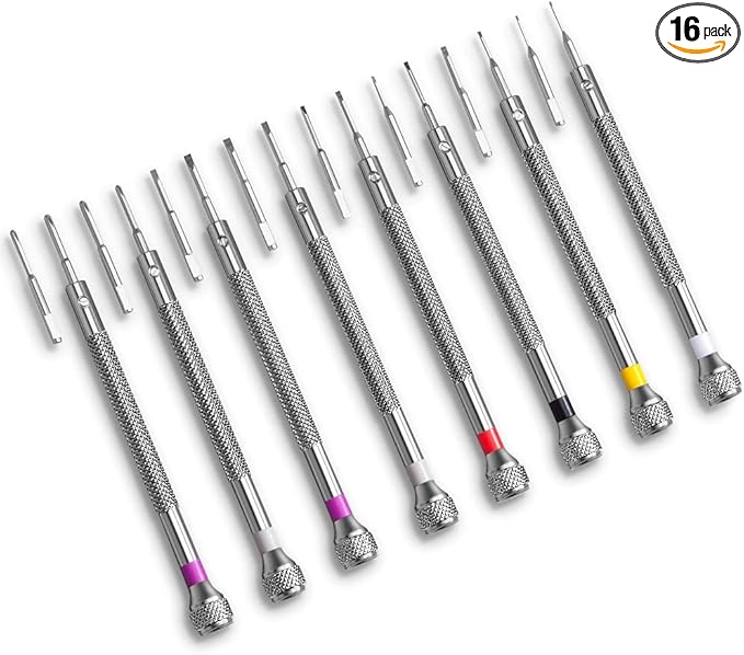 8PCS Professional Micro Precision Screwdriver Set 0.6-1.6mm, 8 Extra Replace Blades for Watch, Eyeglasses, Jewelry Work, Electronics Repair