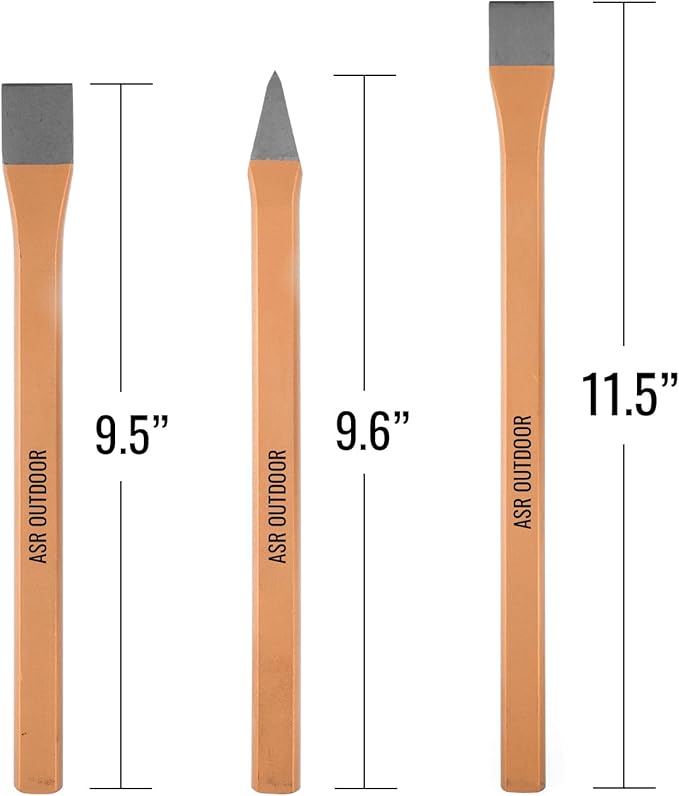 ASR Outdoor 3pc Heavy Duty Cold Steel Chisel Set Geology Tools Rock Hounding Equipment Archeology Paleontology