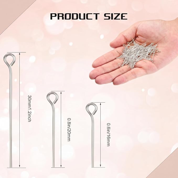Junkin 1400 Pcs Eye Pins Mix Jewelry Findings 0.63 * 0.79 * 1.18 in Open Eye - Image 2