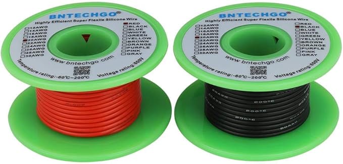BNTECHGO 20 Gauge Silicone Wire Spool red 50ft and Black 50ft Flexible 20 AWG Stranded Tinned Copper Wire