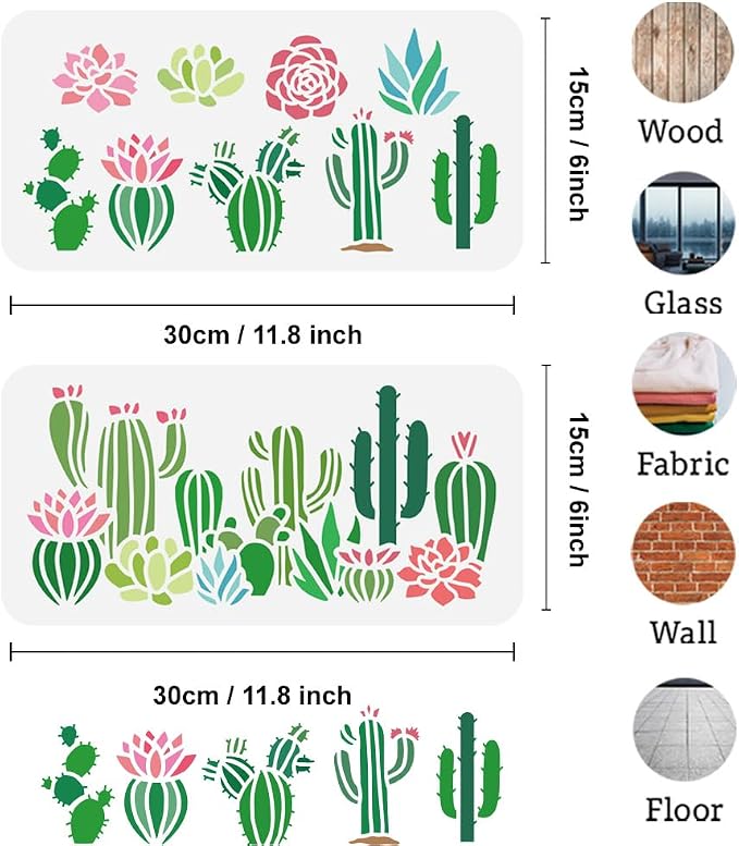 2Pcs Cactus Flower Stencils for Painting, 10 Styles Reusable Succulent Plants - Image 2