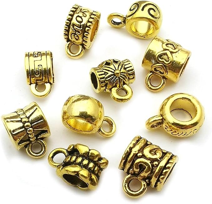 100 pcs Antique Gold Clasp Bail Beads Charms, Bail Tube Beads, Loose Spacer Bead - Image 3
