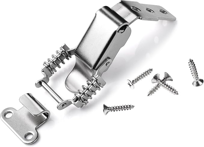 2 Pack Medium Spring-Loaded Toggle Latch and Hook, Spring Draw Locking Catch Clamp Lacth with Screws for Toolbox Cabinet Boxes,3-3/4 inch x 1-1/2 inch
