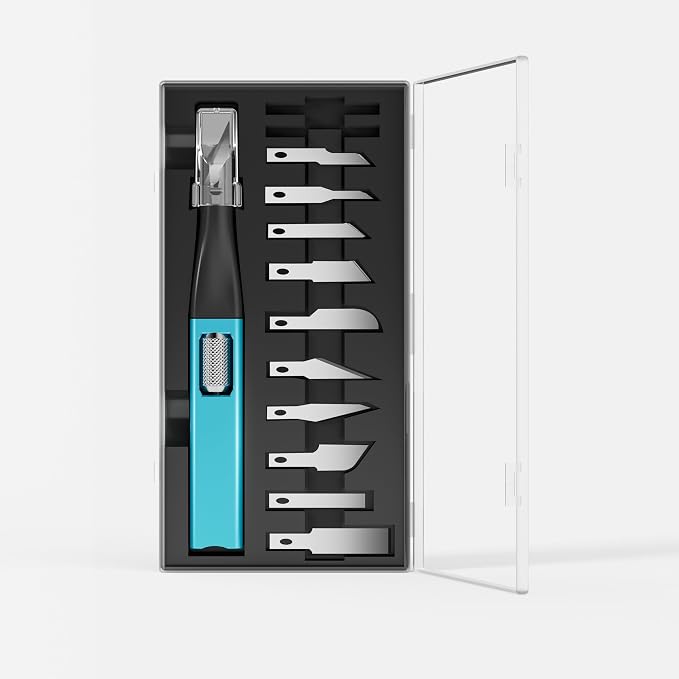 Precision Craft Knife Set – 10 Carbon Steel Blades, Hidden Blade Storage Handle by scimaker