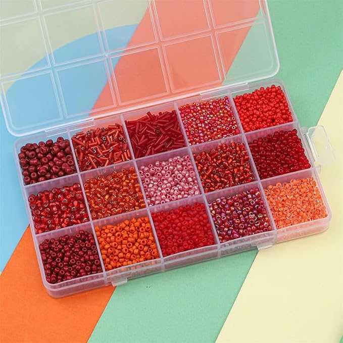 15 Grid Red Glass Seed Bugle & Tube Beads Kit - Image 2