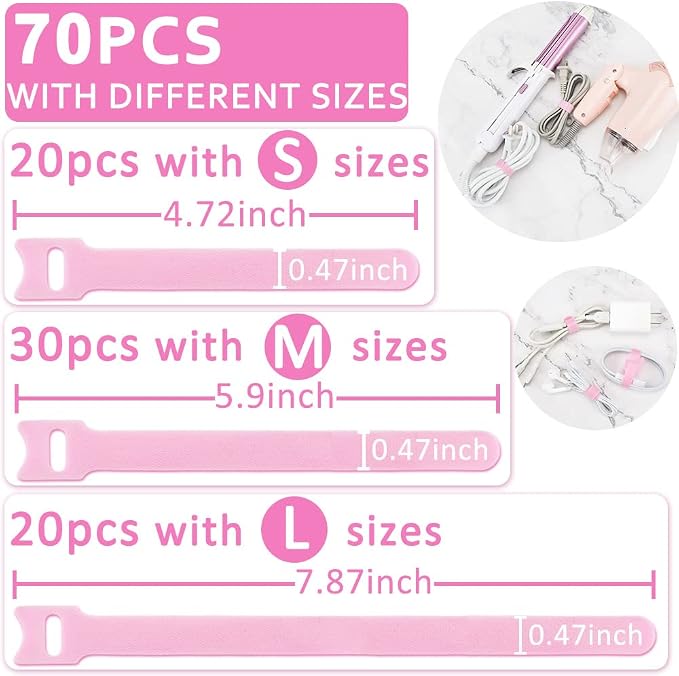 70pcs Cable Ties Reusable Pink Wire Ties Cable Management Cord Ties Reusable - Image 4