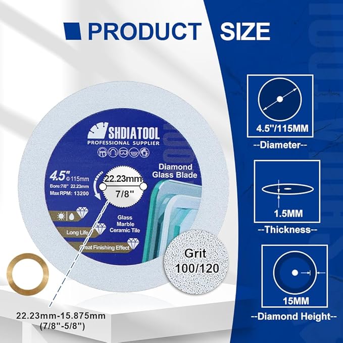 SHDIATOOL Diamond Glass Cutting Disc 4-1/2-Inch Saw Blade, Ultra-Thin Cut Off Wheel for Tile Ceramic Porcelain Marble 115mm (3 of Pack)